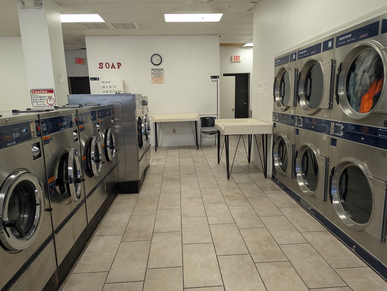 Crossway Laundromat interior — Dexter washers and dryers on both sides